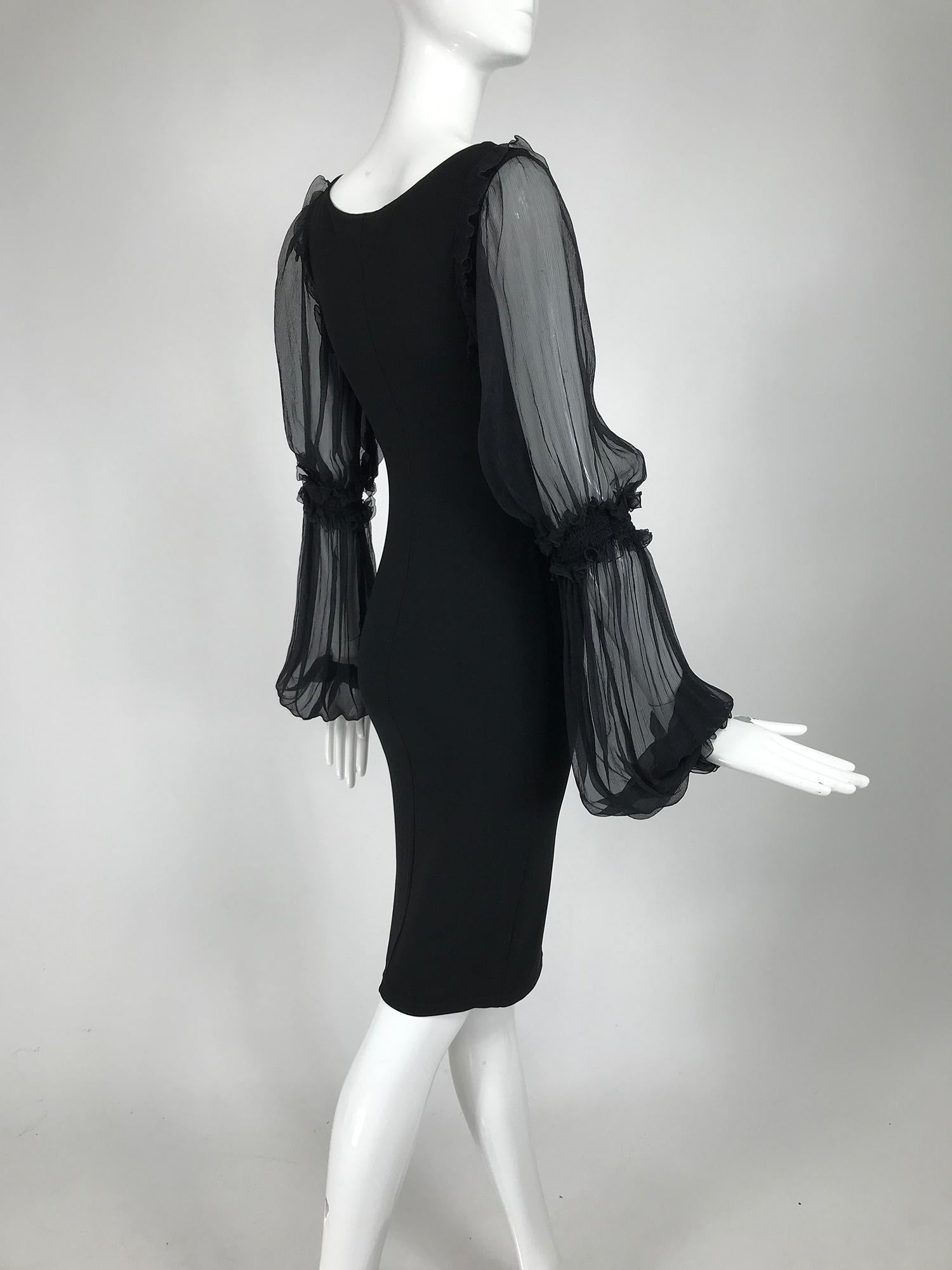 Roberto Cavalli Black Jersey Dress with Black Chiffon Sleeves 1