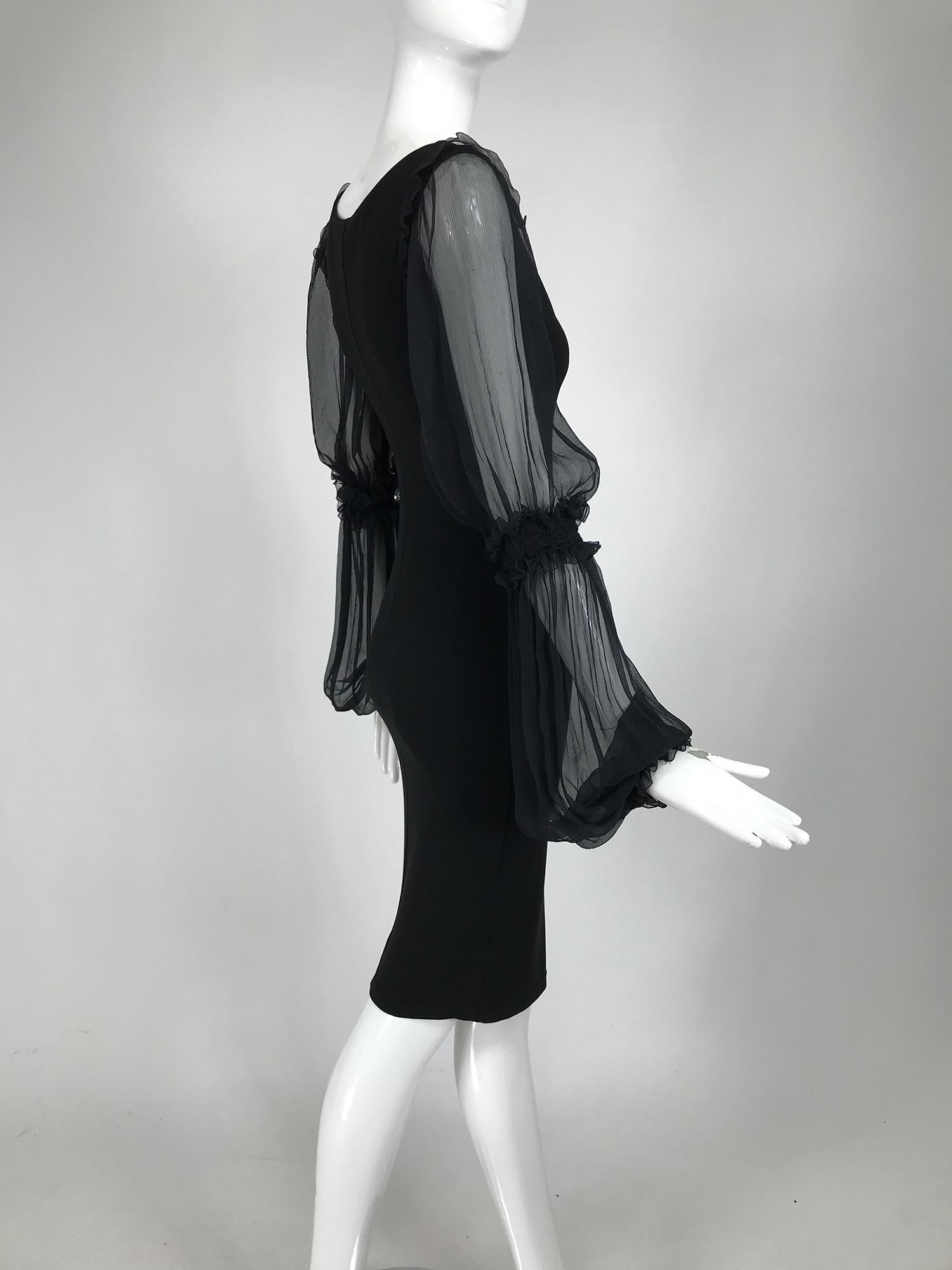 Roberto Cavalli Black Jersey Dress with Black Chiffon Sleeves 2