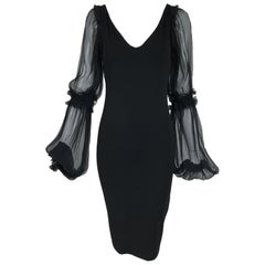 Roberto Cavalli Black Jersey Dress with Black Chiffon Sleeves