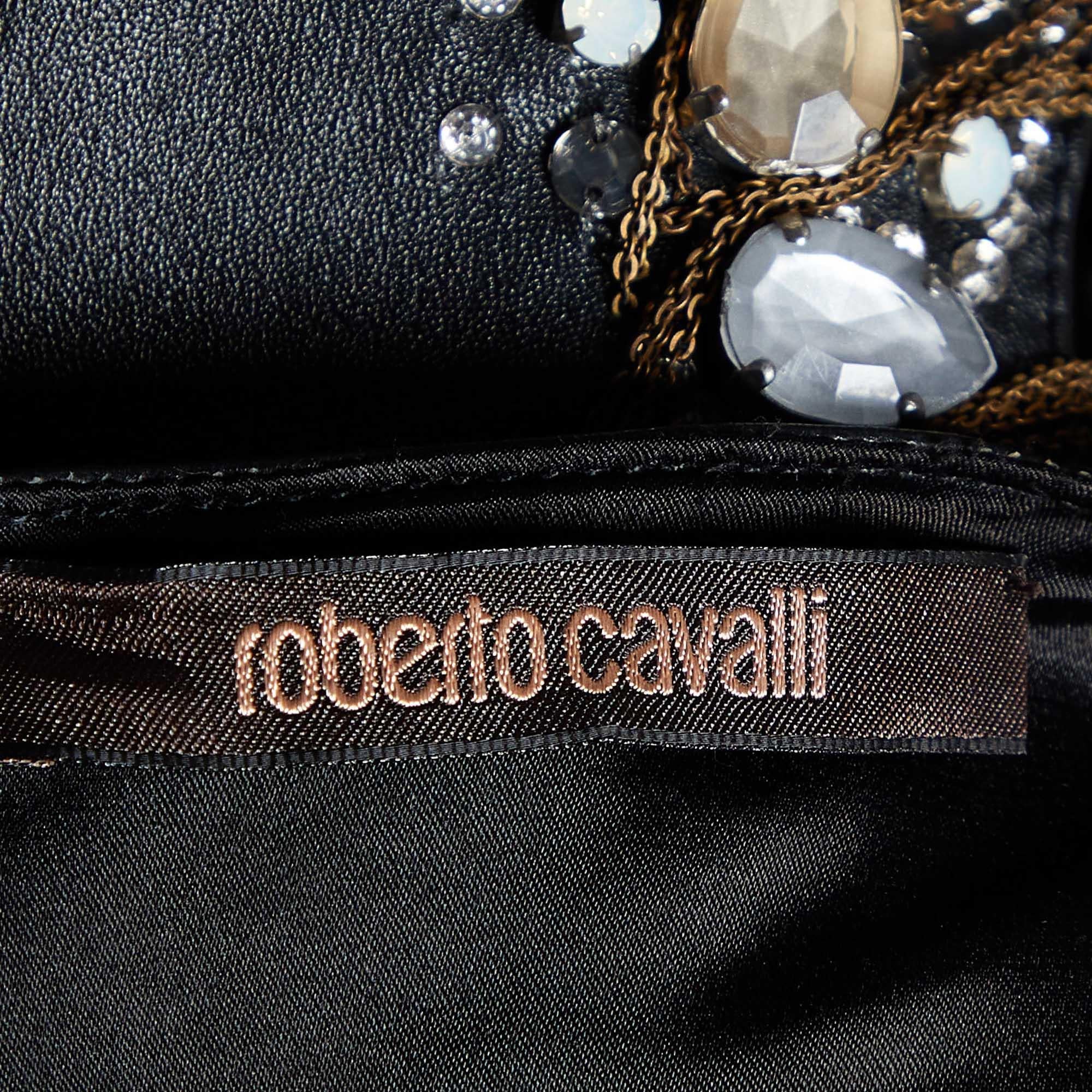 Women's Roberto Cavalli Black Jersey Embellished Sleeveless Dress M For Sale