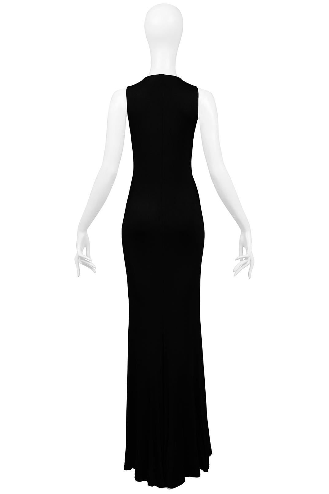 Women's Roberto Cavalli Black Jersey Evening Gown With Gold Hardware & Jewel