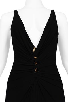 Roberto Cavalli Black Jersey Evening Gown With Gold Snake Hardware