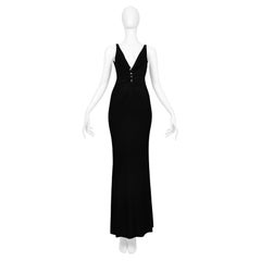 Roberto Cavalli Black Jersey Evening Gown With Gold Snake Hardware