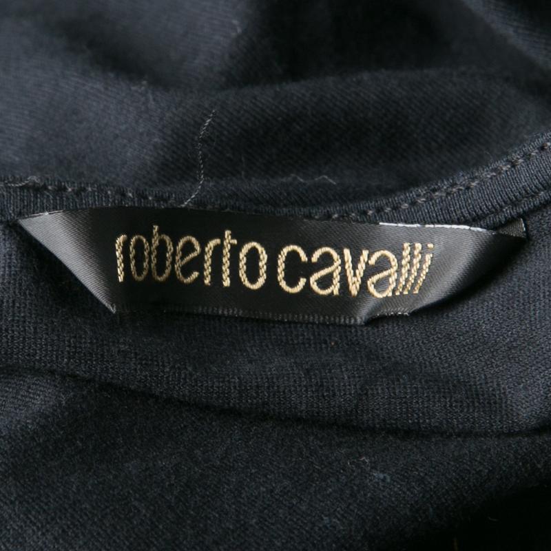 Roberto Cavalli Black Jersey Gold Bead Embellished Cap Sleeve Top M 1