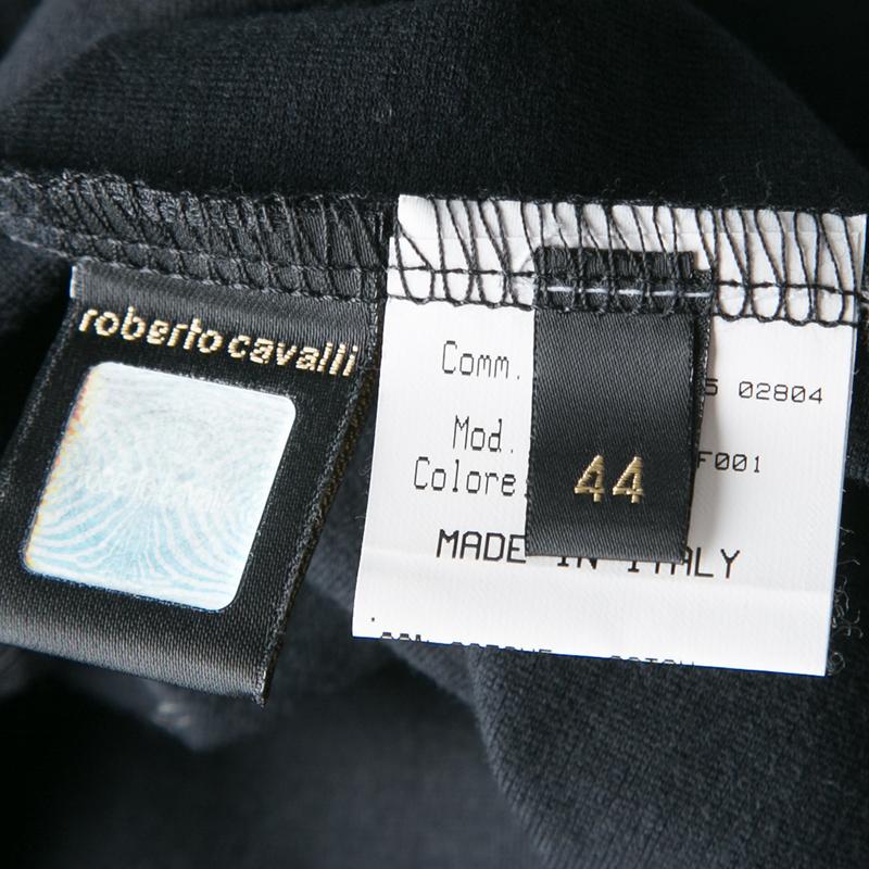 Roberto Cavalli Black Jersey Gold Bead Embellished Cap Sleeve Top M 2
