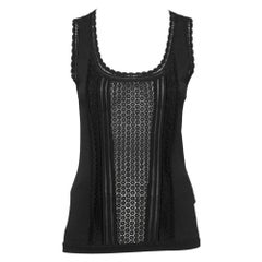 Roberto Cavalli Black Jersey 
Guipure Lace Paneled Sleeveless Top M