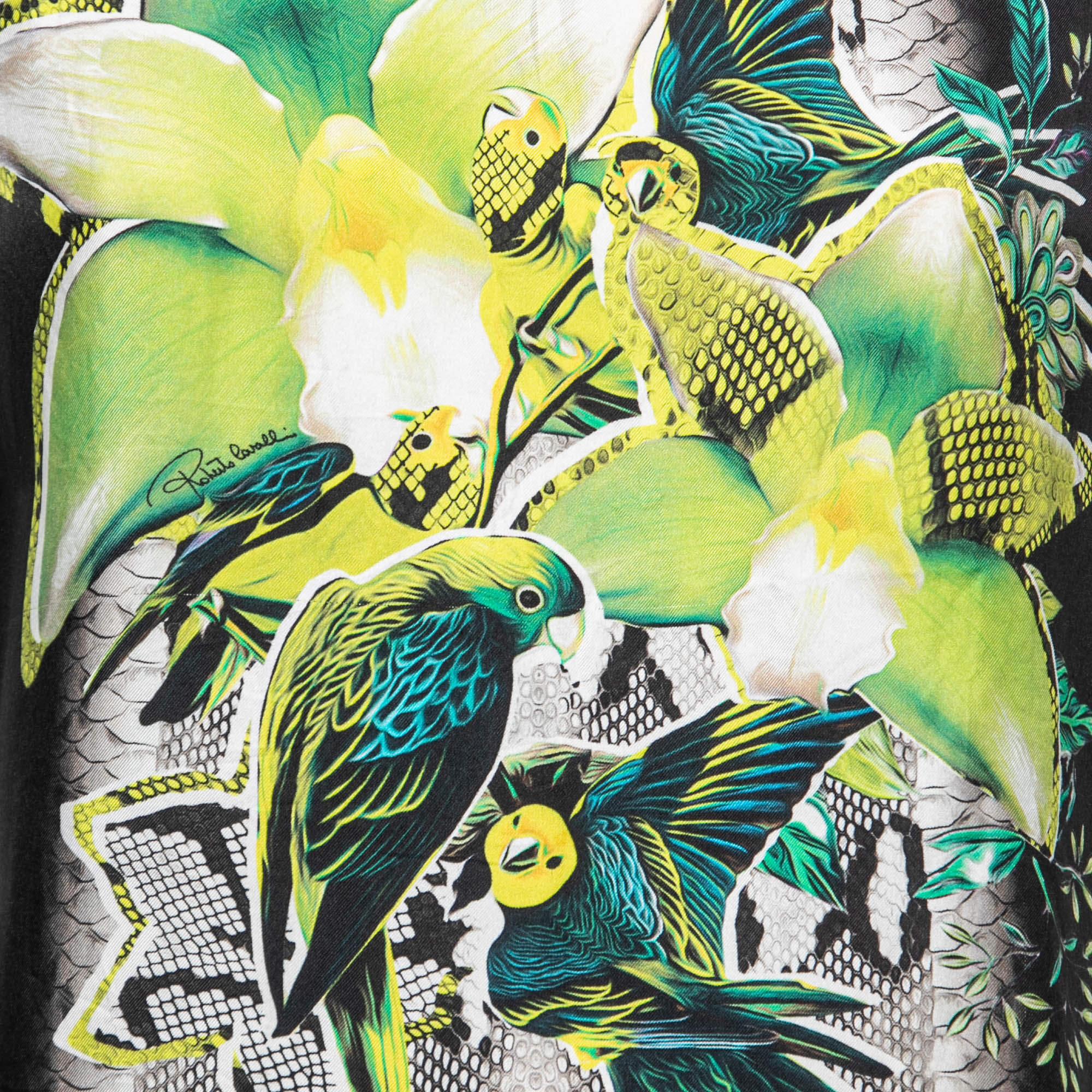 Roberto Cavalli Black Jersey Parrot Printed Top M In Good Condition For Sale In Dubai, Al Qouz 2