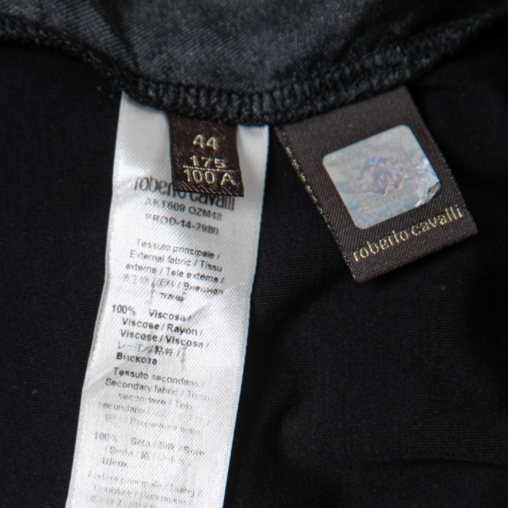 Roberto Cavalli Black Jersey Parrot Printed Top M For Sale 1