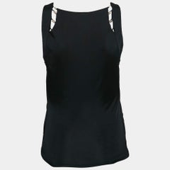 Roberto Cavalli Black Jersey Ruffle Detail Top M