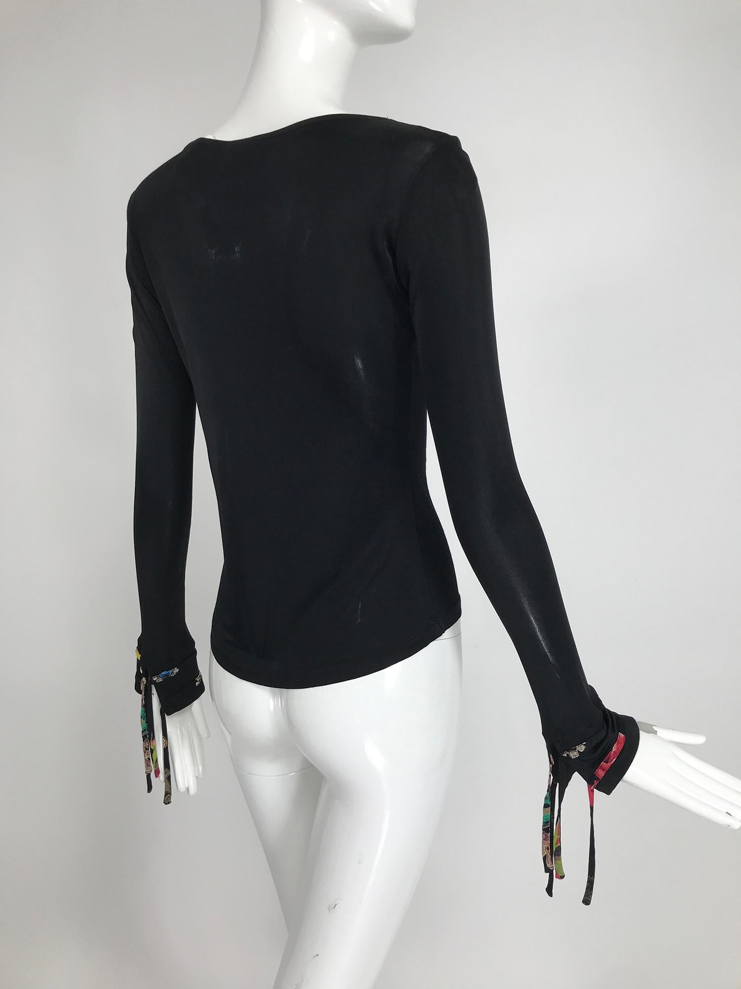 Roberto Cavalli Black Jersey V Plunge Laced  Front Long Sleeve Top 2