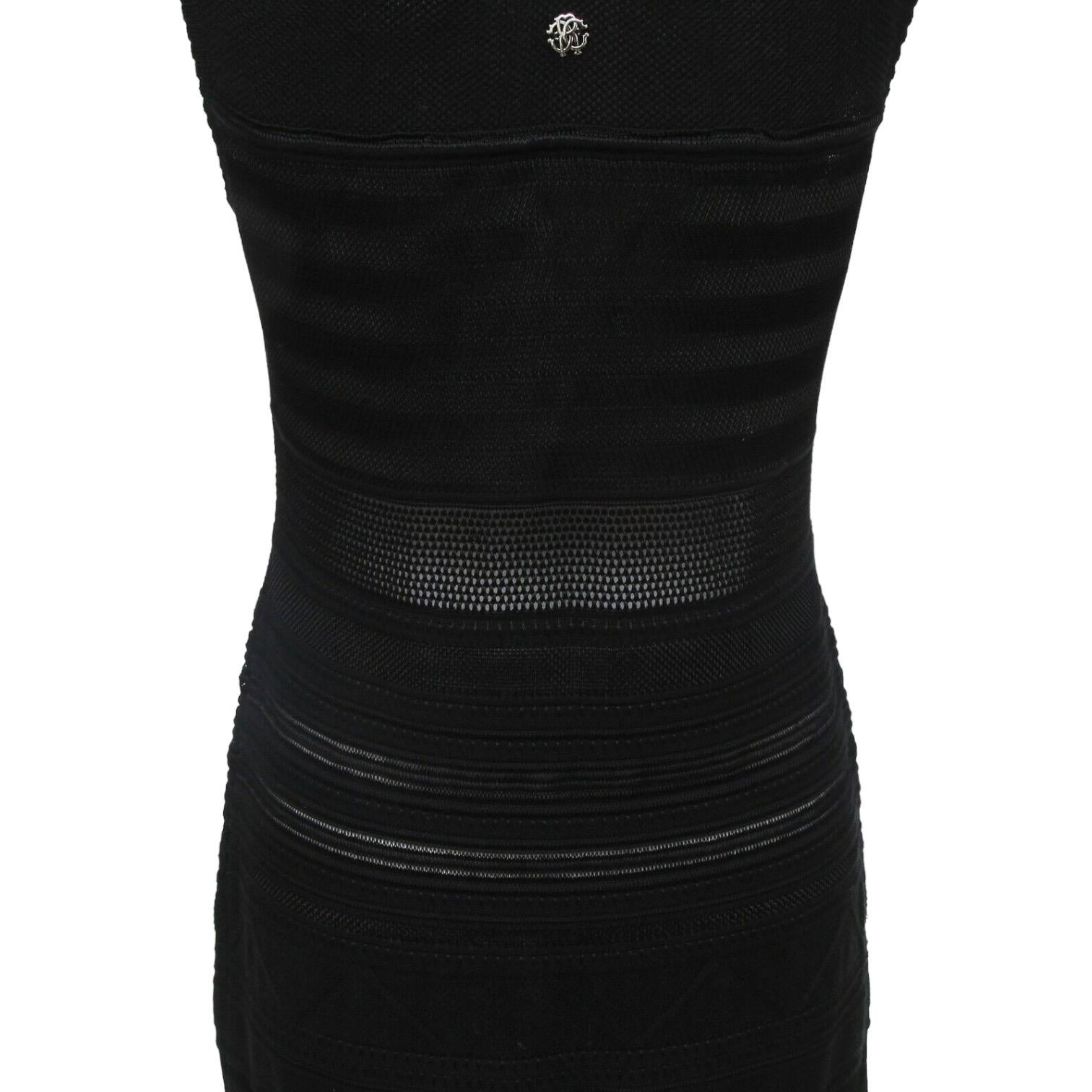 Women's ROBERTO CAVALLI Black Knit Dress Sleeveless Viscose Elastane Slip-On Sz 44 For Sale