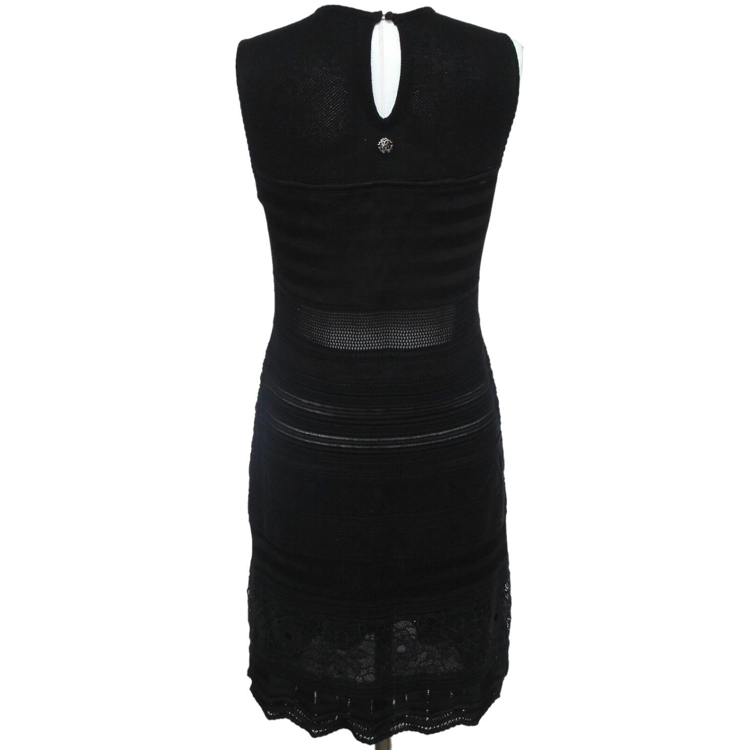 ROBERTO CAVALLI Black Knit Dress Sleeveless Viscose Elastane Slip-On Sz 44 For Sale 2
