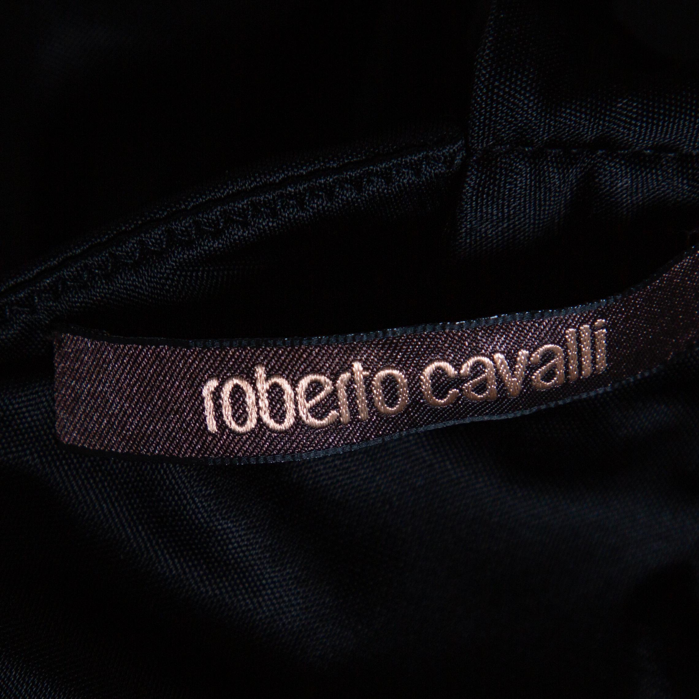 Roberto Cavalli Black Knit Sequined & Draped One Shoulder Dress M 1