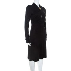 Roberto Cavalli Black Knit Serpent Brooch Detail Long Sleeve Dress S