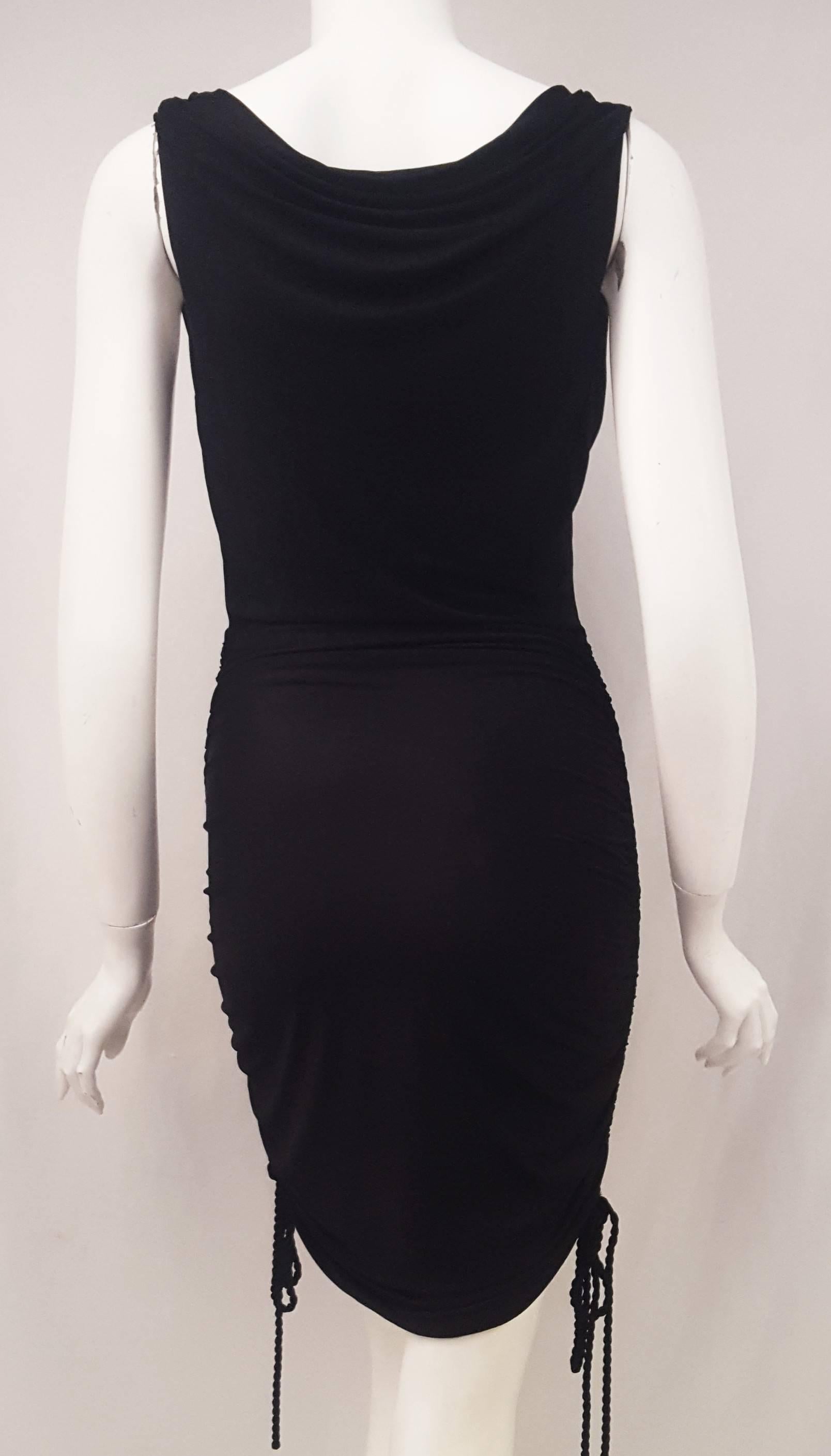 Roberto Cavalli Black Knit Viscose Gathered Dress with Low Scoop Collar In Excellent Condition For Sale In Palm Beach, FL