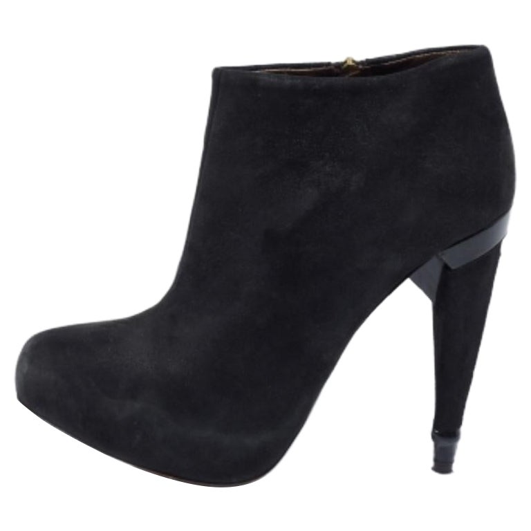 Roberto Cavalli Black Laminated Suede Ankle Boots Size 38