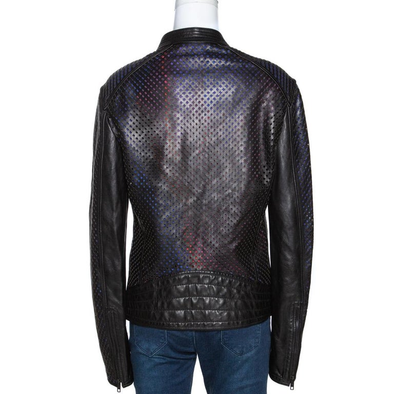 Roberto Cavalli Black Laser Cut Leather Jacket L at 1stDibs | leather ...