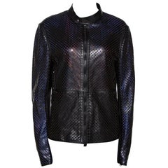 Roberto Cavalli Black Laser Cut Leather Jacket L