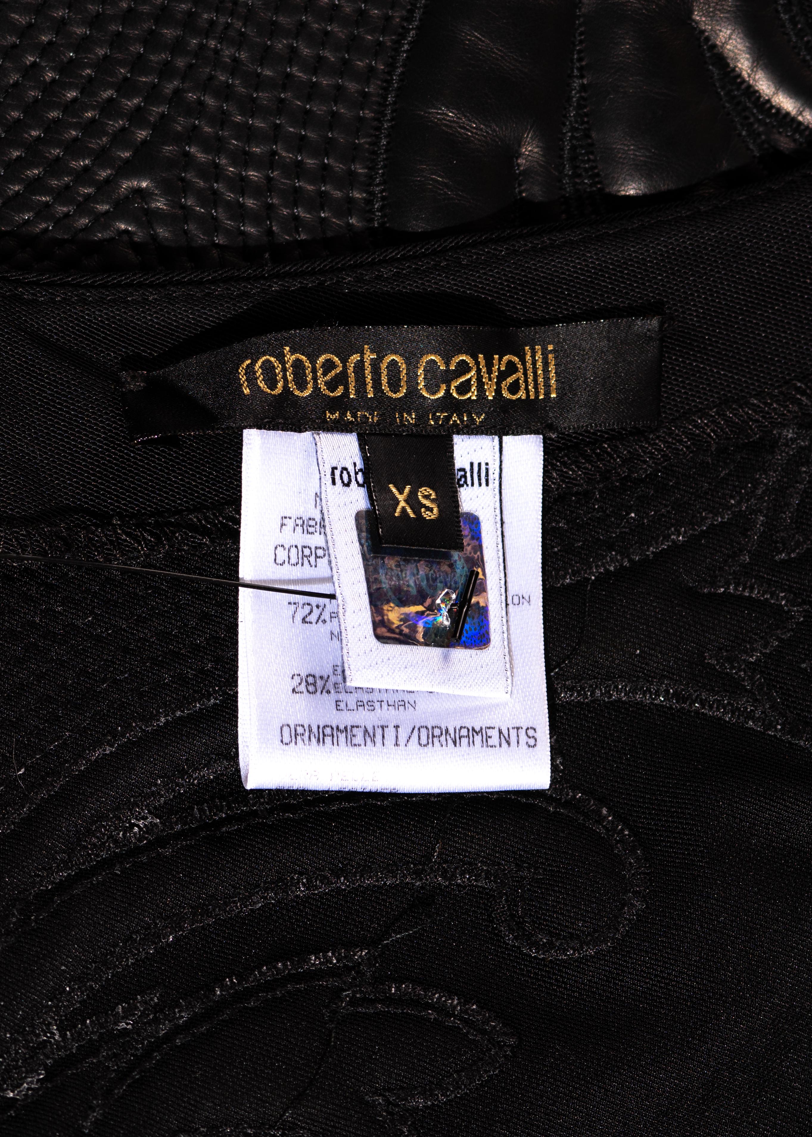 Roberto Cavalli black leather and nylon mesh low back evening dress, fw 2002 3
