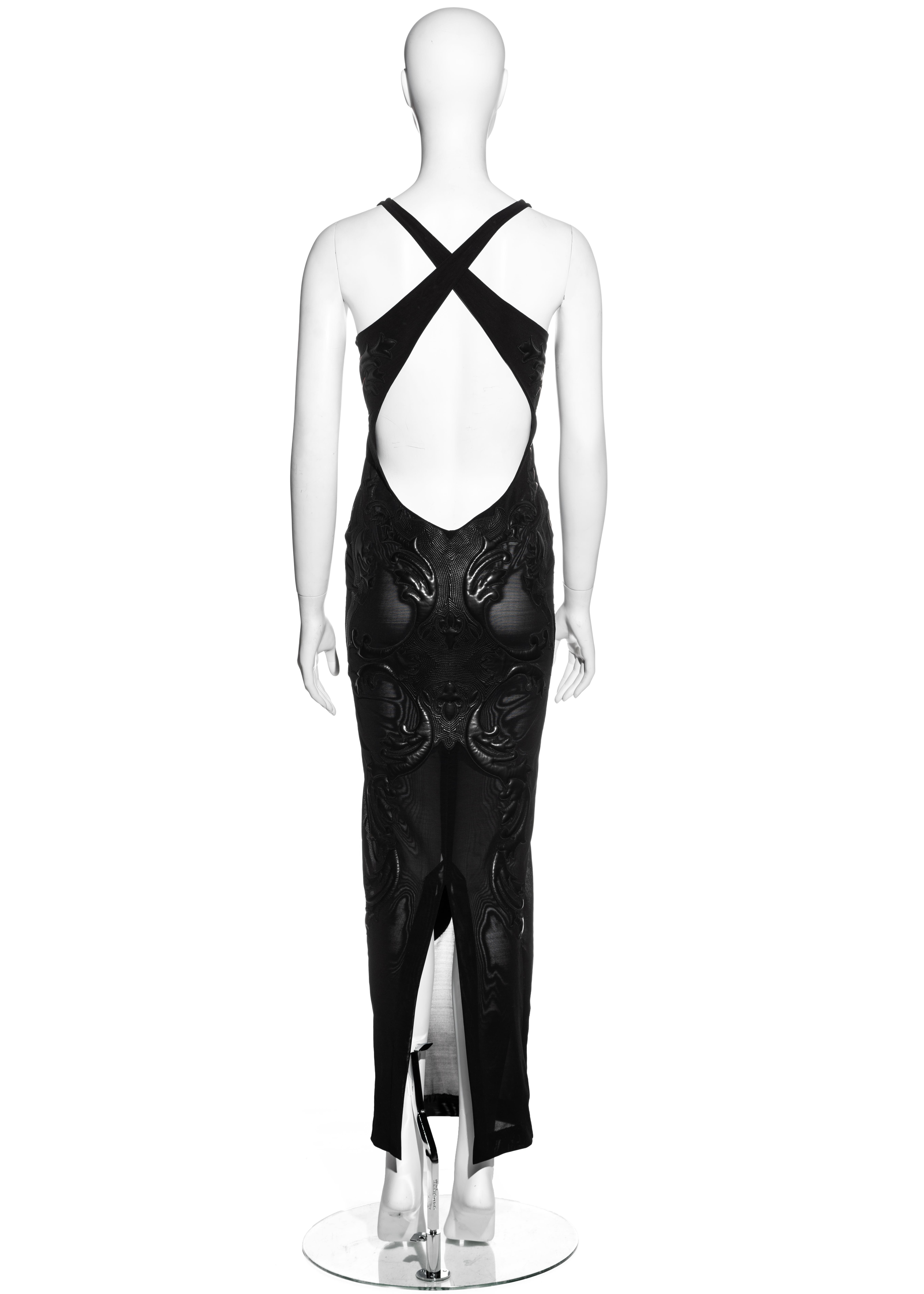Women's Roberto Cavalli black leather and nylon mesh low back evening dress, fw 2002