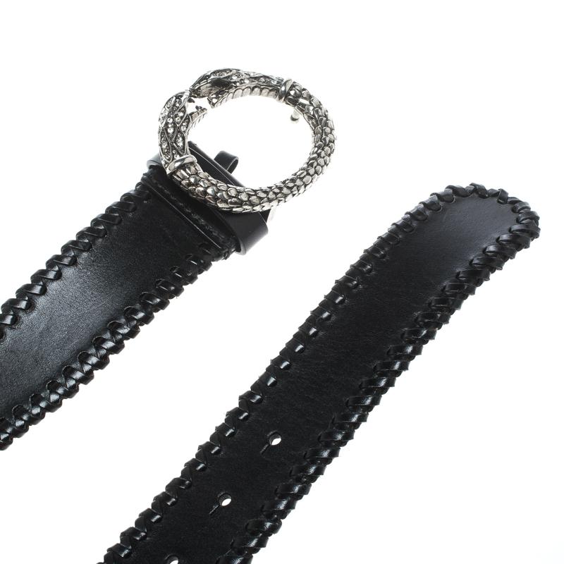 Roberto Cavalli Black Leather Braided Serpent Buckle Belt 85cm 1