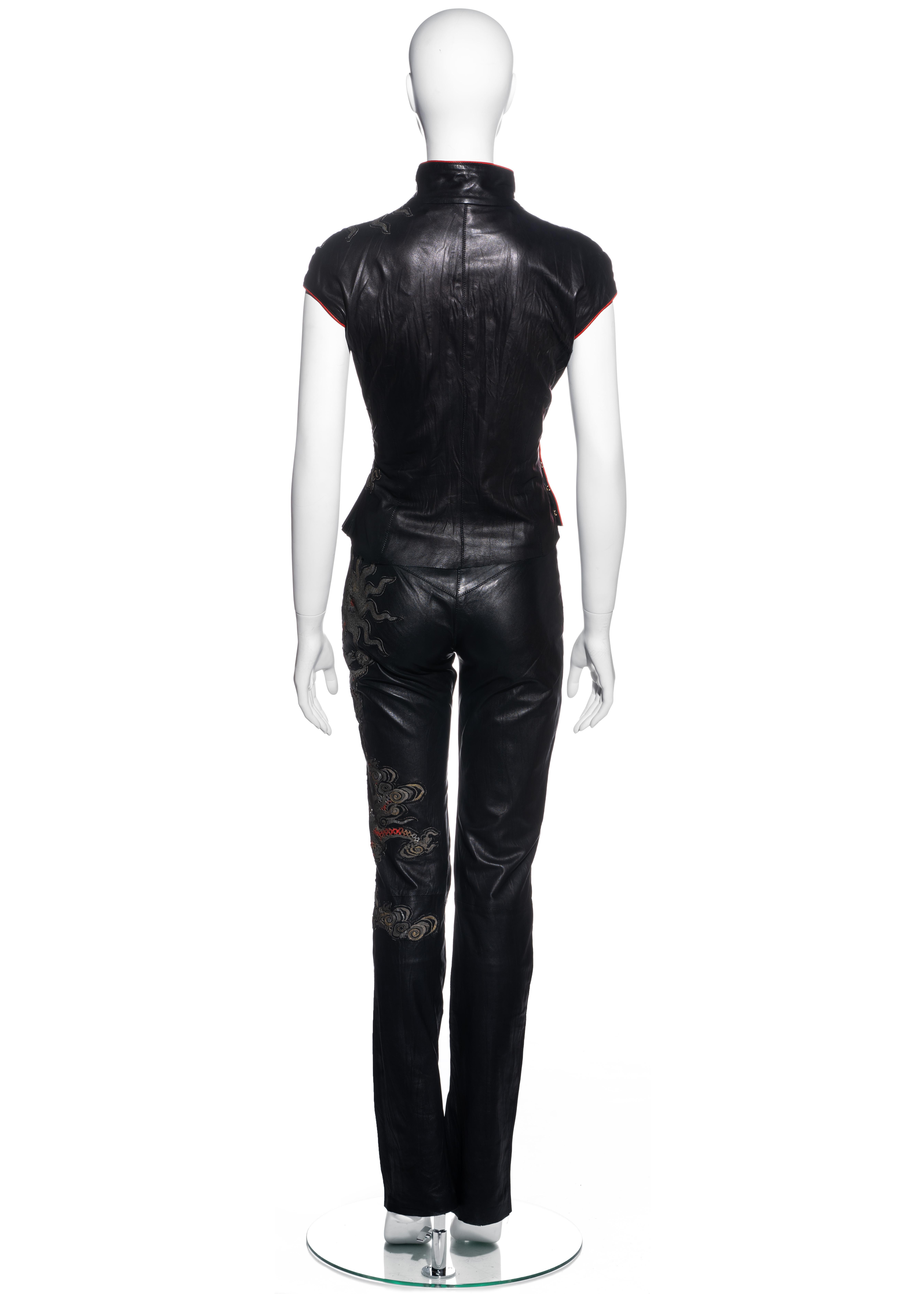 Roberto Cavalli black leather cheongsam pant suit with dragon design, ss 2003 1