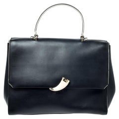 Roberto Cavalli Black Leather Flap Top Handle Bag