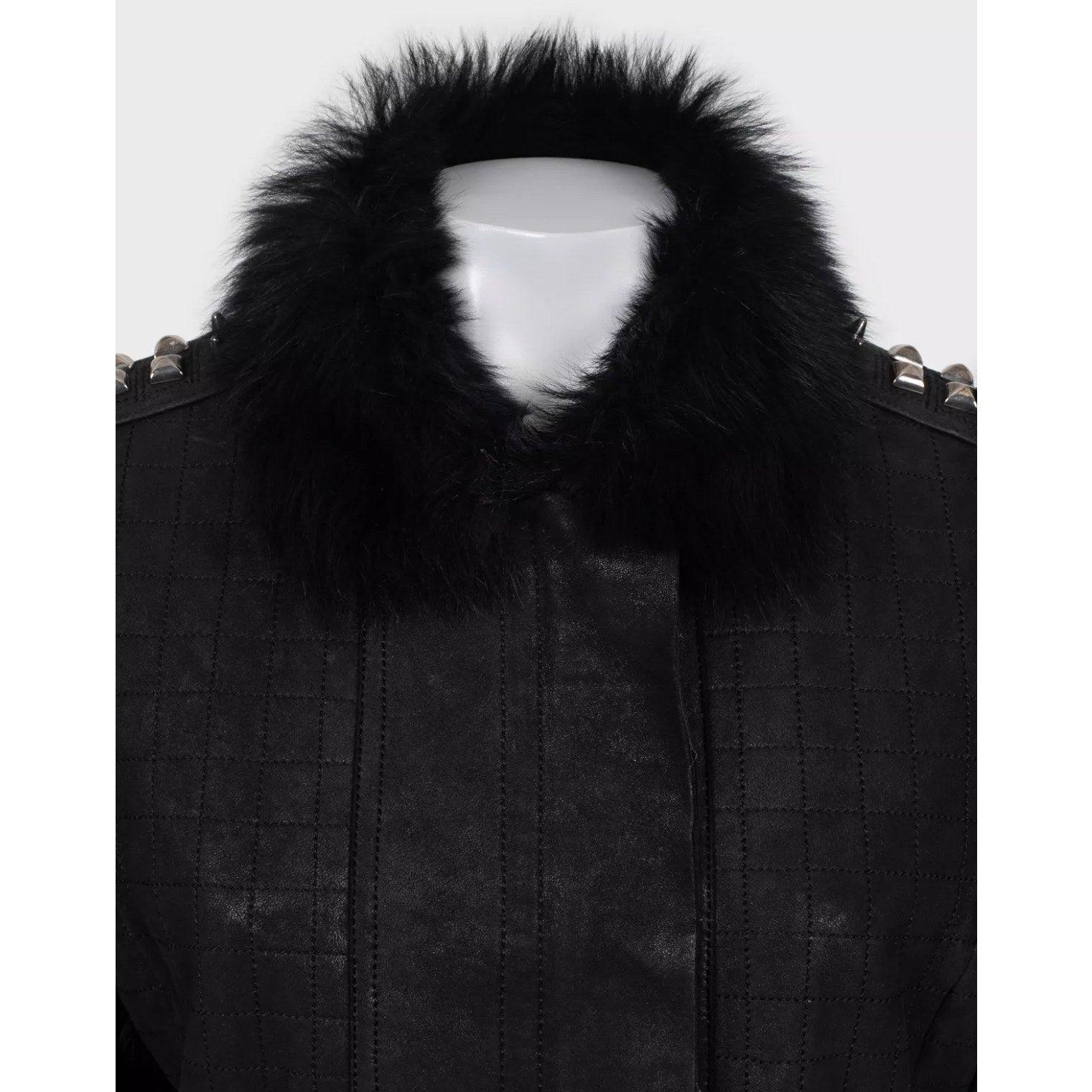 Roberto Cavalli Schwarz Leder Pelz Ärmel Jacke Sz.42/M Damen im Angebot