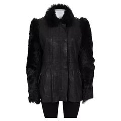 Roberto Cavalli Giacca in pelle nera con maniche di pelliccia Sz.42/M