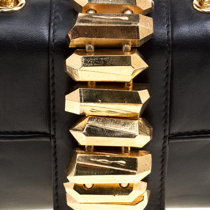 Roberto Cavalli Black Leather Gold Hardware Embellished Chain Clutch 5