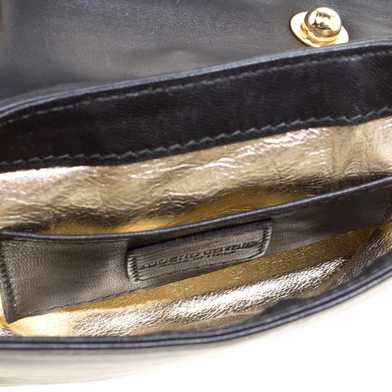 Roberto Cavalli Black Leather Gold Hardware Embellished Chain Clutch 1