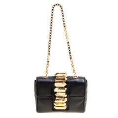 Roberto Cavalli Black Leather Gold Hardware Embellished Chain Clutch