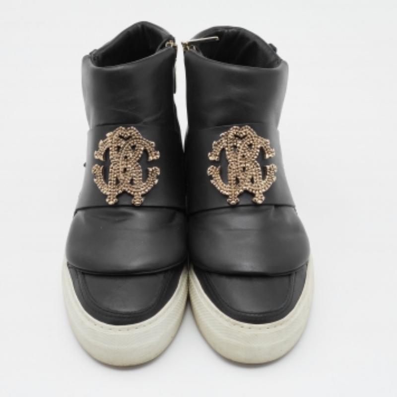 Roberto Cavalli Schwarze High Top-Turnschuhe aus Leder Größe 36 Damen im Angebot