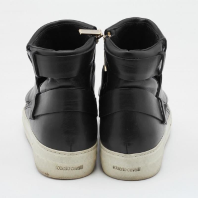 Roberto Cavalli Schwarze High Top-Turnschuhe aus Leder Größe 36 im Angebot 3