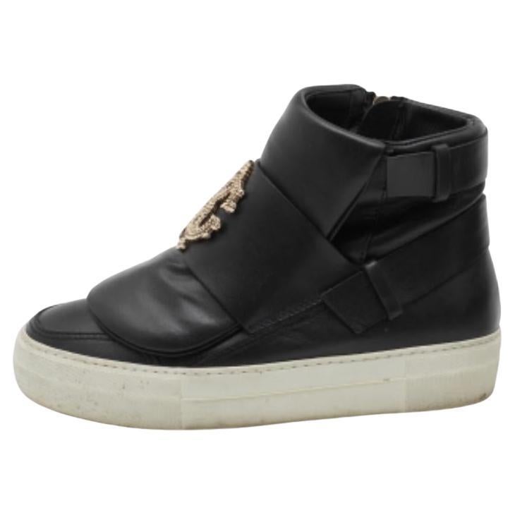 Roberto Cavalli Schwarze High Top-Turnschuhe aus Leder Größe 36