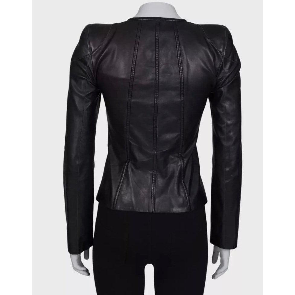 Noir Roberto Cavalli Veste en cuir noir - Taille XS (IT38) en vente