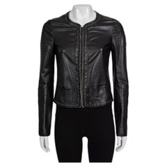 Roberto Cavalli Black Leather Lace-Up Cropped Jacket IT 42/M