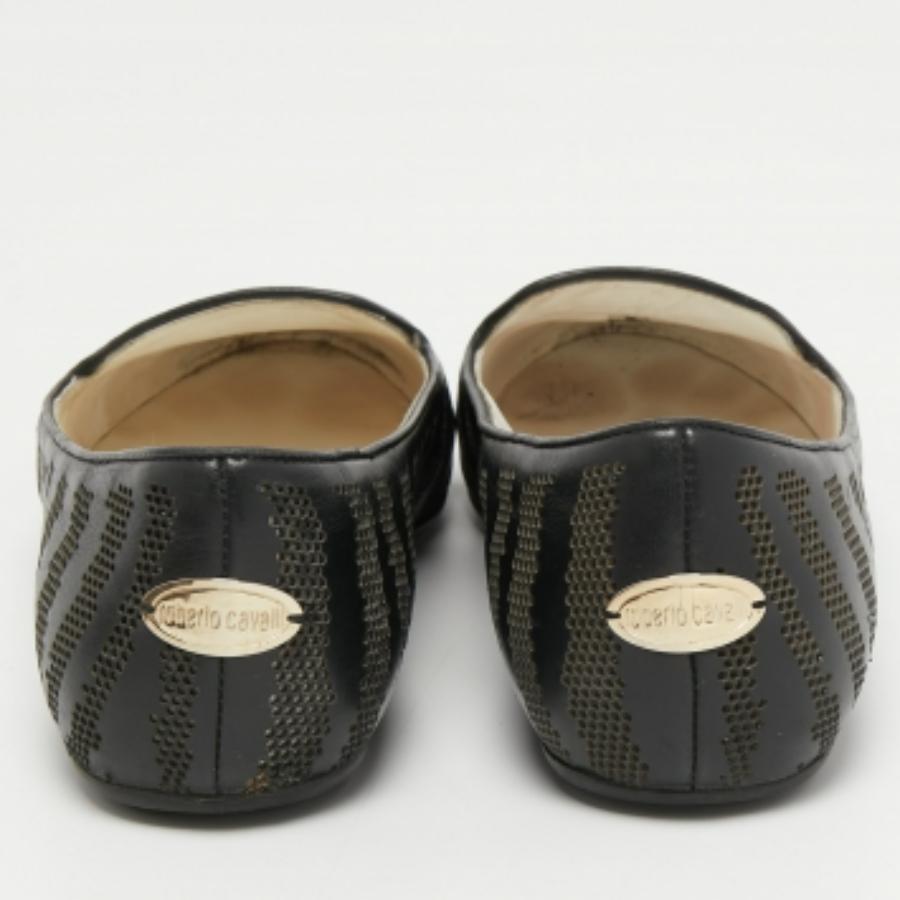 Roberto Cavalli - Ballerine in pelle nera taglio laser taglia 36 in vendita 1