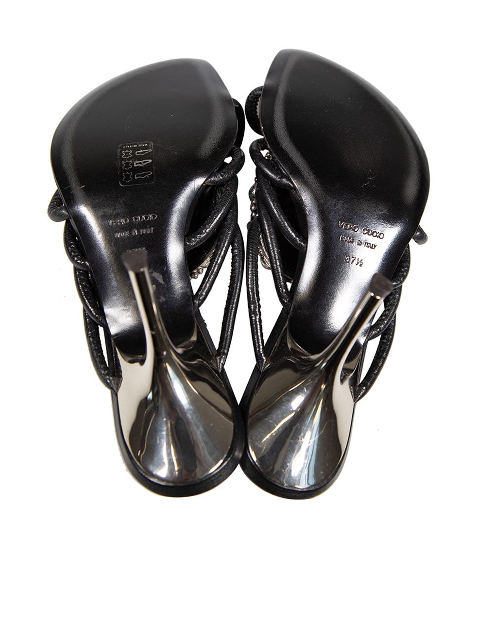 Women's Roberto Cavalli Black Leather Metal Plate Sandals Size IT 37.5