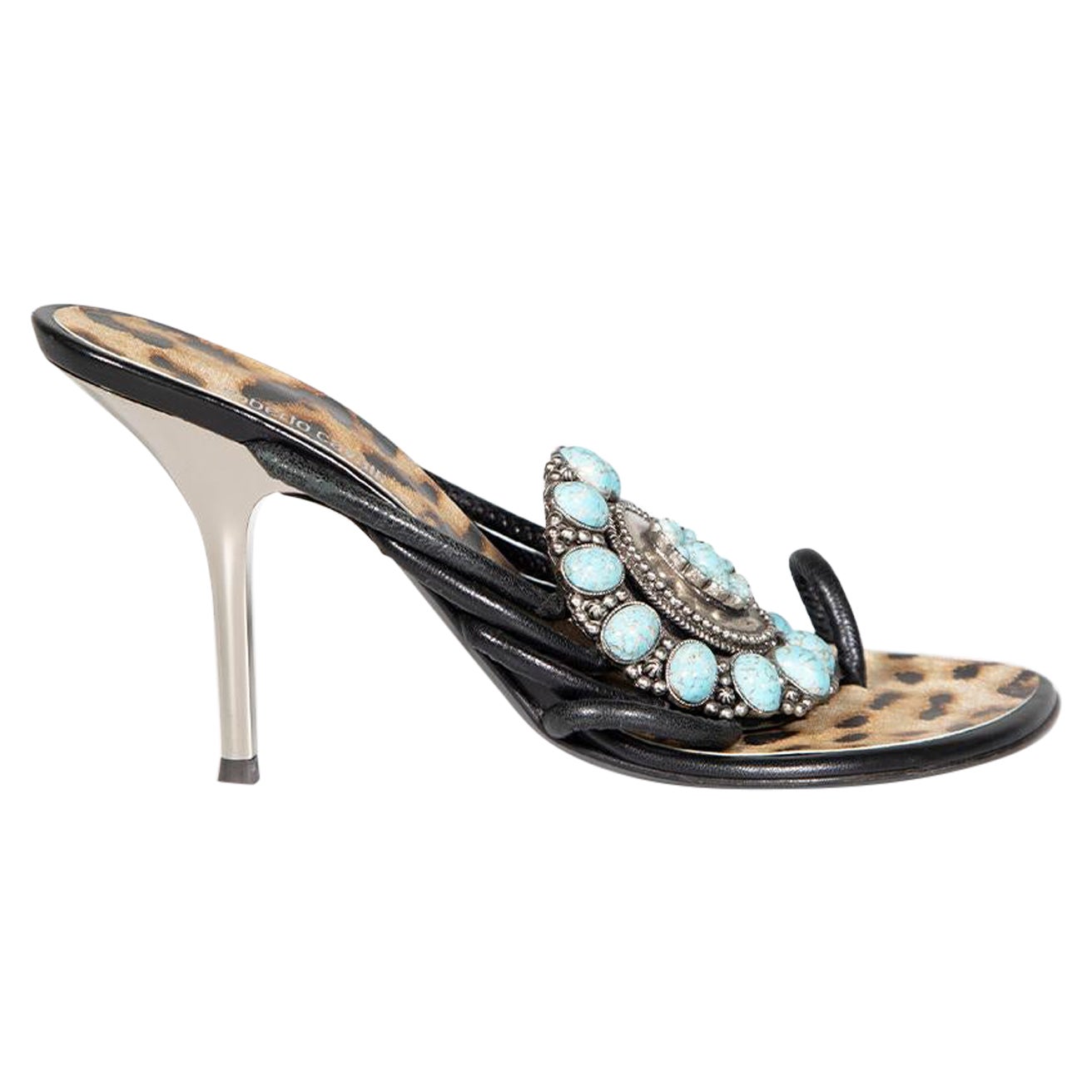 Roberto Cavalli Black Leather Metal Plate Sandals Size IT 37.5