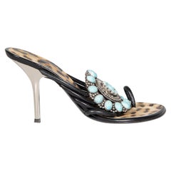 Roberto Cavalli Black Leather Metal Plate Sandals Size IT 37.5