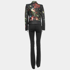 Roberto Cavalli Black Leather Painted Jacket & Slim Fit Pants