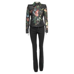 Roberto Cavalli Black Leather Painted Jacket & Slim Fit Pants 