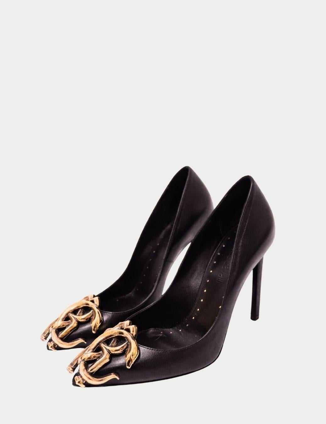 Donna Roberto Cavalli - Pumps in pelle nera con serpente dorato - EU 38