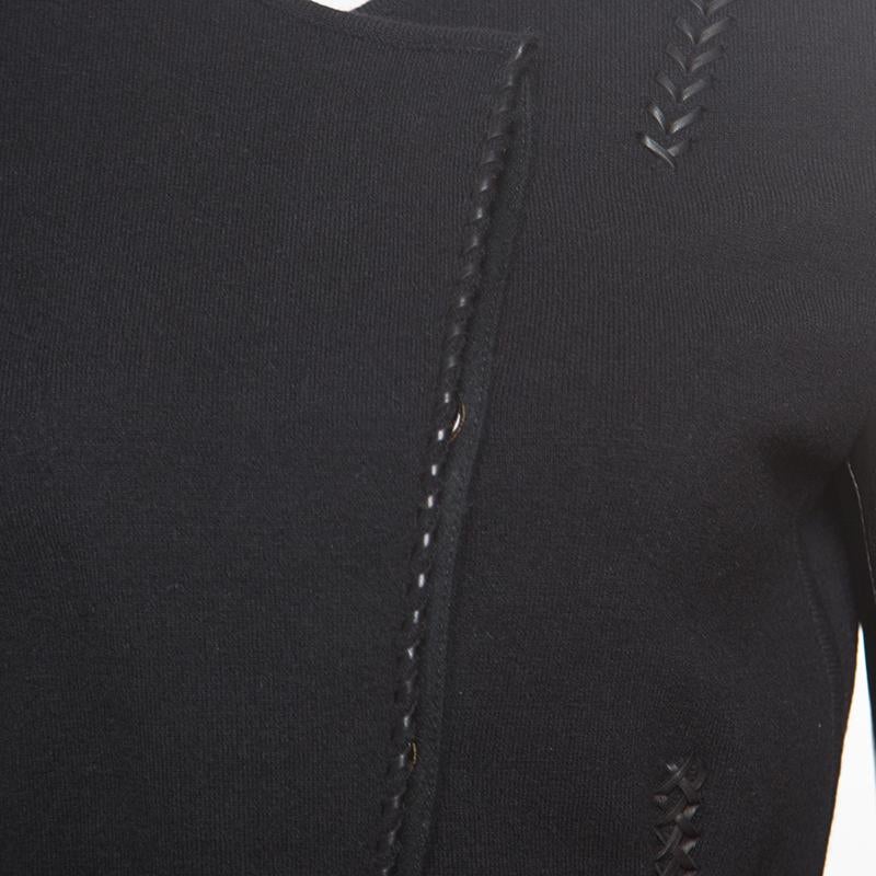 Roberto Cavalli Black Leather Sleeve Detail Wool and Cashmere Jacket S 2