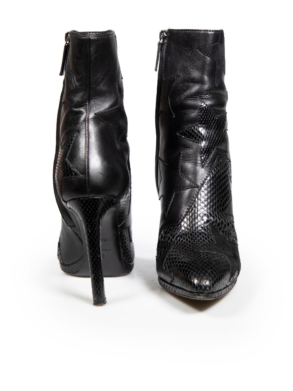 Roberto Cavalli Black Leather Star Heeled Boots Size IT 38 In Good Condition For Sale In London, GB