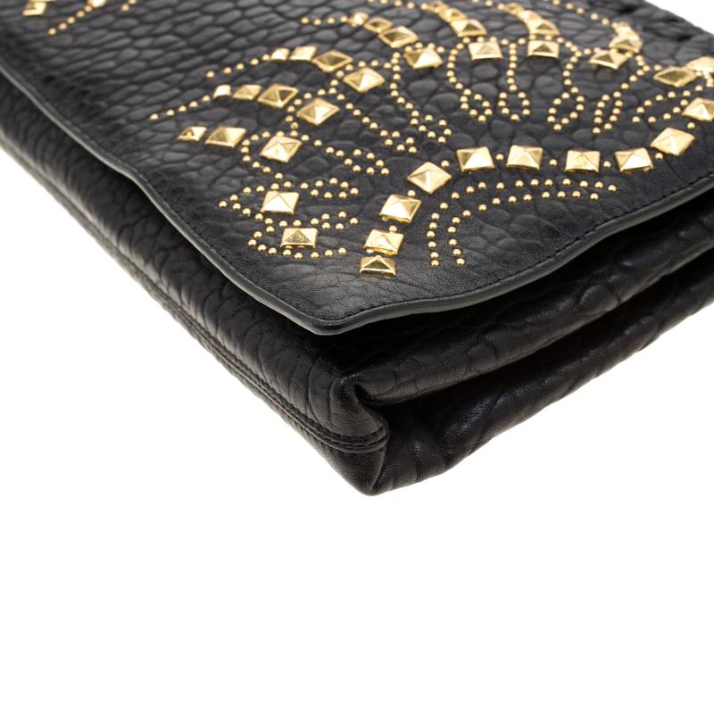 Roberto Cavalli Black Leather Studded Regina Chain Clutch Bag 6