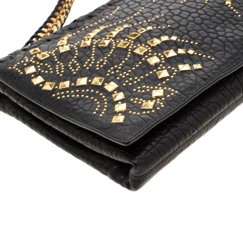 Roberto Cavalli Black Leather Studded Regina Chain Clutch Bag 3