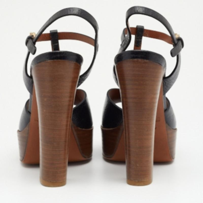 Roberto Cavalli Black Leather T Strap Platform Sandals Size 36 For Sale 4