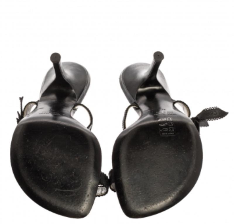 Roberto Cavalli Black Leather Toe Ring Sandals Size 37 For Sale 2